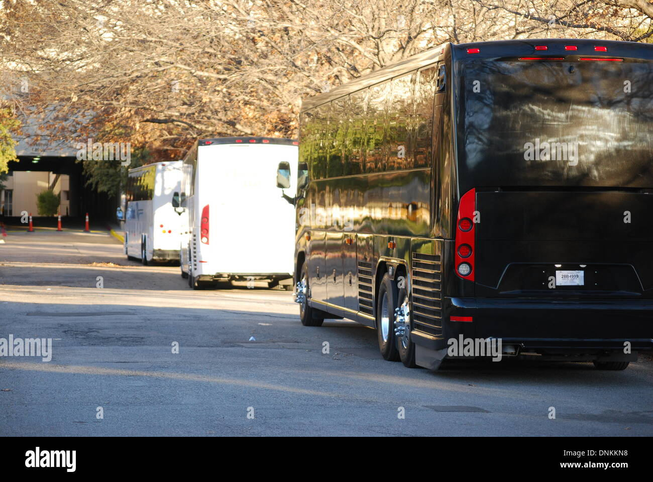 Reisebusse, Familien Reisen, MCE Spiele in Dallas Stockfoto