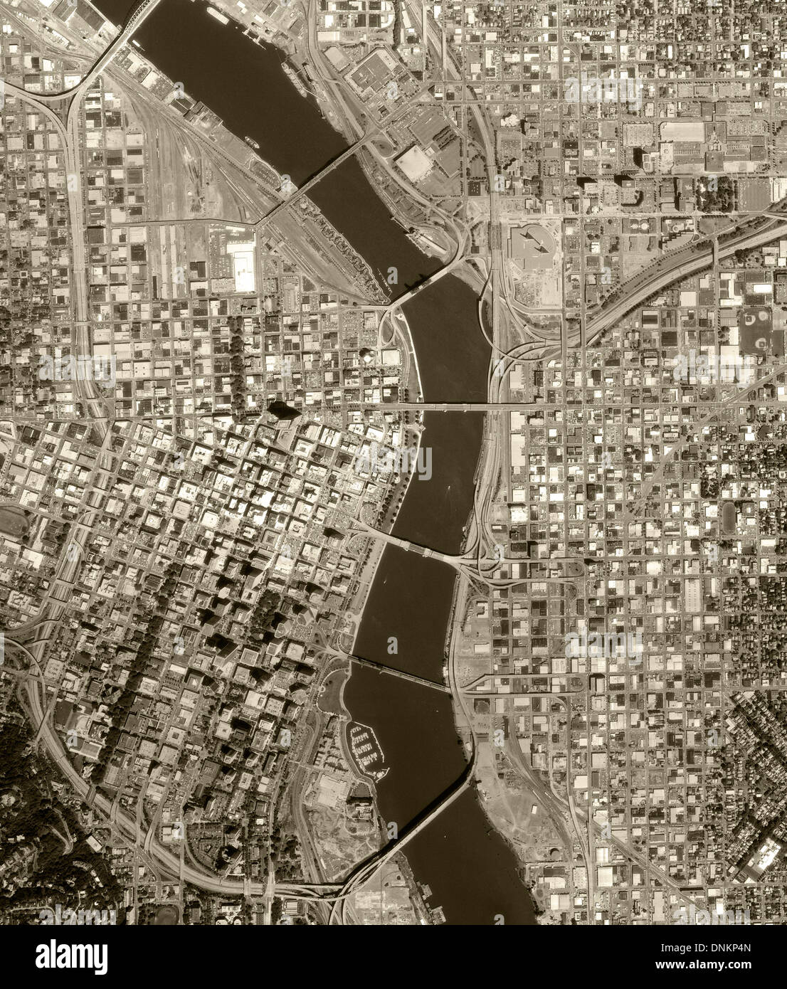 Luftbild-Karte von Portland, Oregon, 1990 Stockfoto