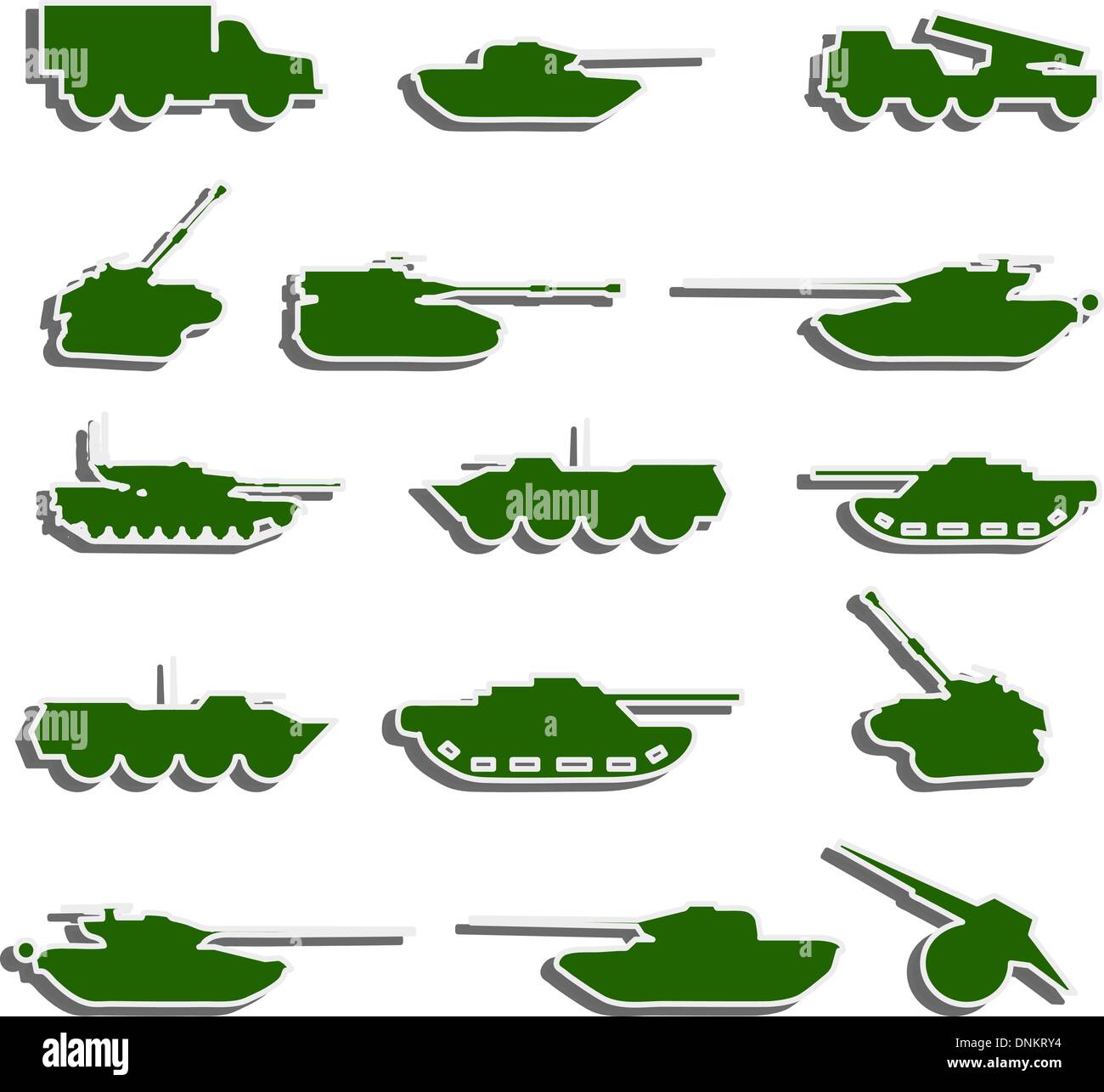 Vektor-Panzer, Artillerie und Fahrzeuge aus dem zweiten Weltkrieg Aufkleber Stock Vektor