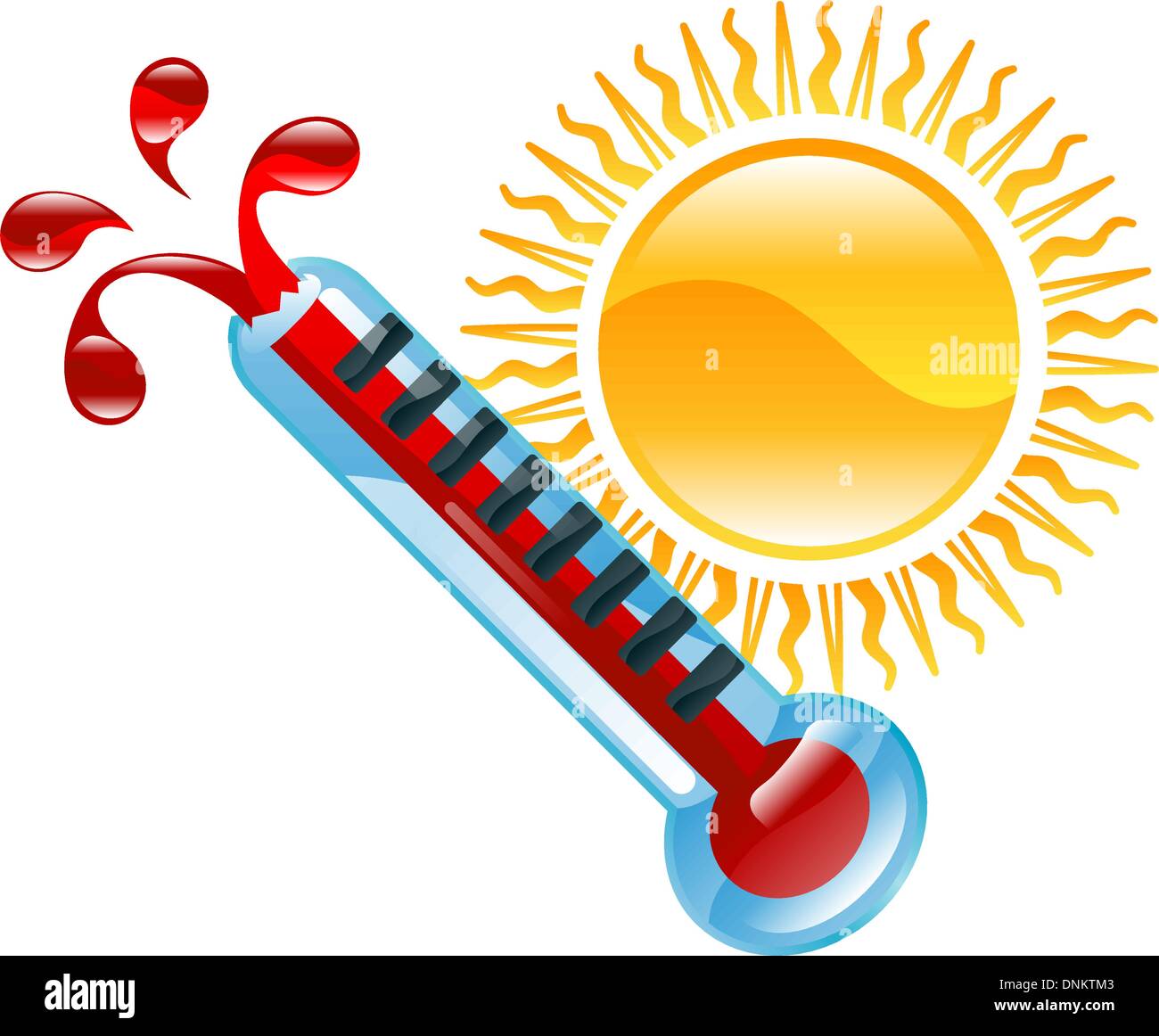 Abbildung der Sonne und Thermometer für heißes Wetter Stock Vektor