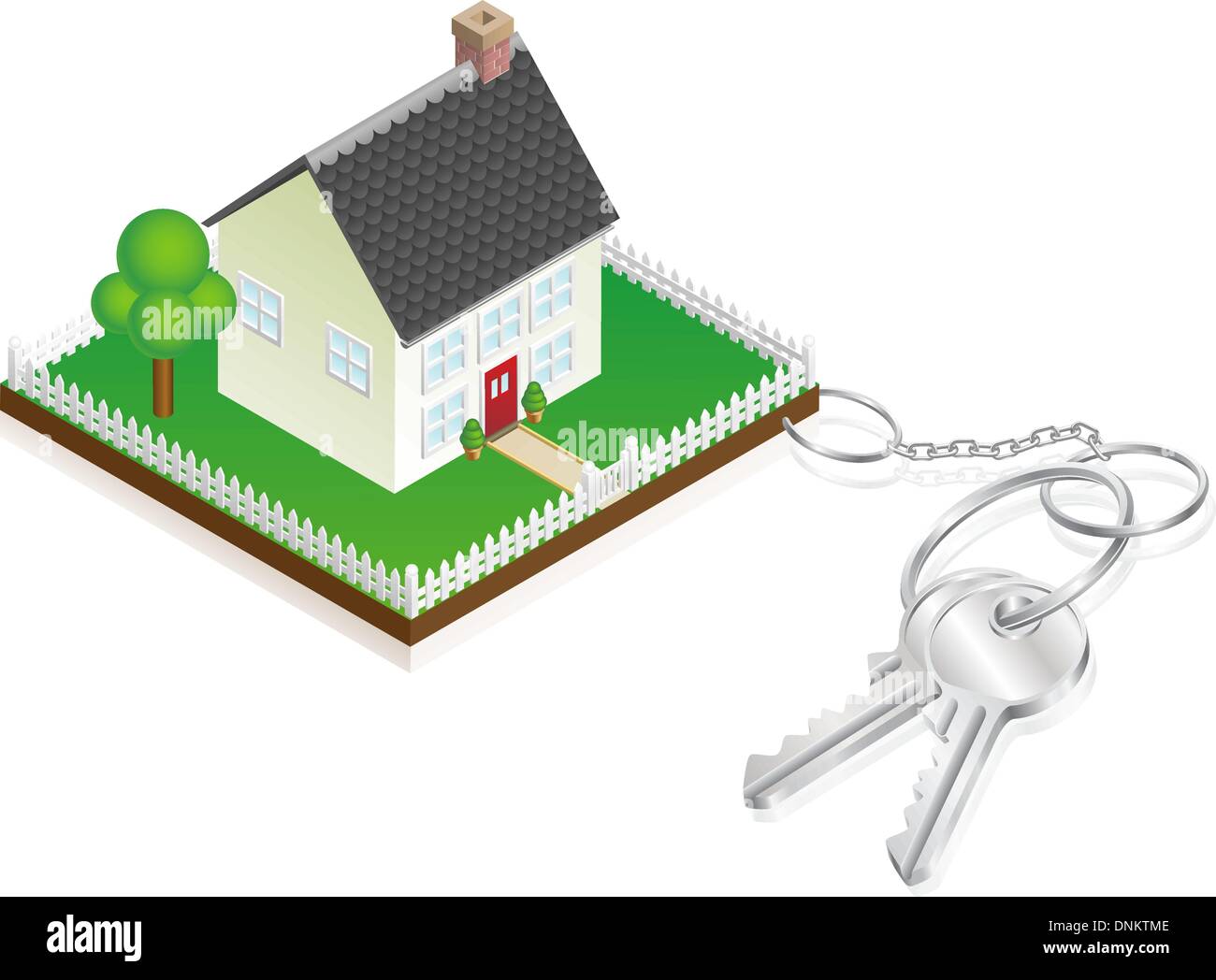 Haus befestigt, Schlüssel als Schlüsselanhänger. Konzept für neues Haus zu kaufen, Hypothek etc.. Stock Vektor