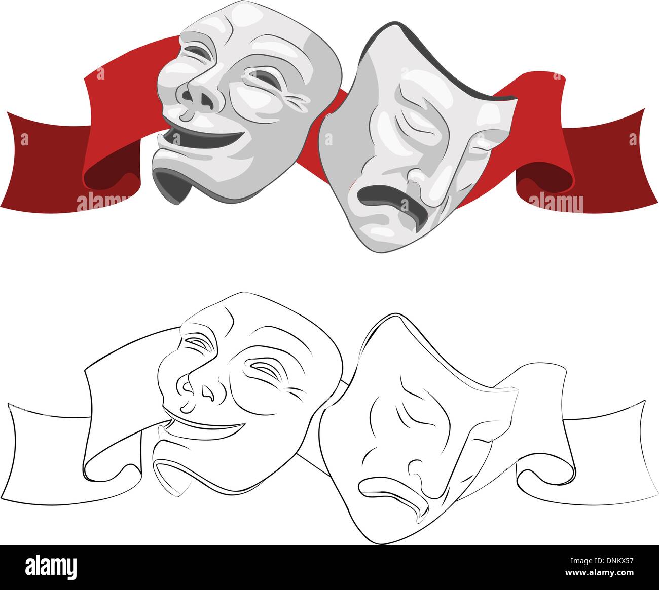 Theater Komödie und Tragödie Masken. Stock Vektor