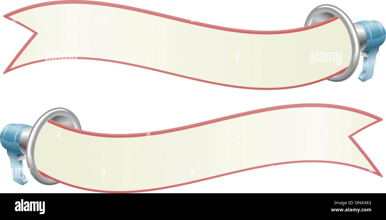 Illustration der Megaphone mit Bannern mit textfreiraum für Nachricht an Ort. Stock Vektor