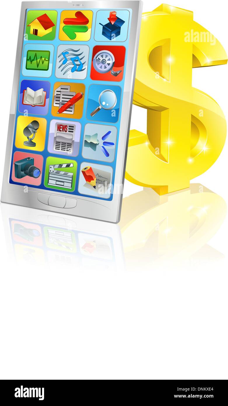 Illustration von Handy stützte sich auf Dollar-Zeichen. Konzept für Finanz-app, oder am besten Handy-Angebote oder andere Finanzen mobile phon Stock Vektor