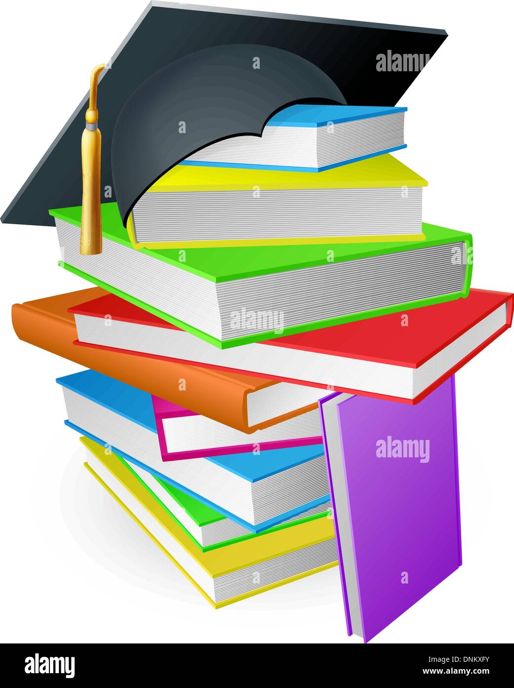 Bildungskonzept, einen Stapel Bücher mit einem Mörtel Board Graduation Hut an der Spitze Stock Vektor