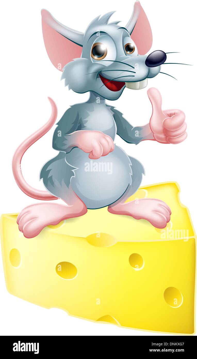 Eine Abbildung einer glücklich Cartoon-Maus oder Ratte, die den Käse, geben einen Daumen nach oben hat. Stock Vektor