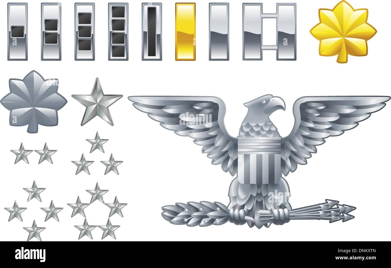 Satz des militärischen US-Armee-Offiziers zählt Insignien Symbole Stock Vektor