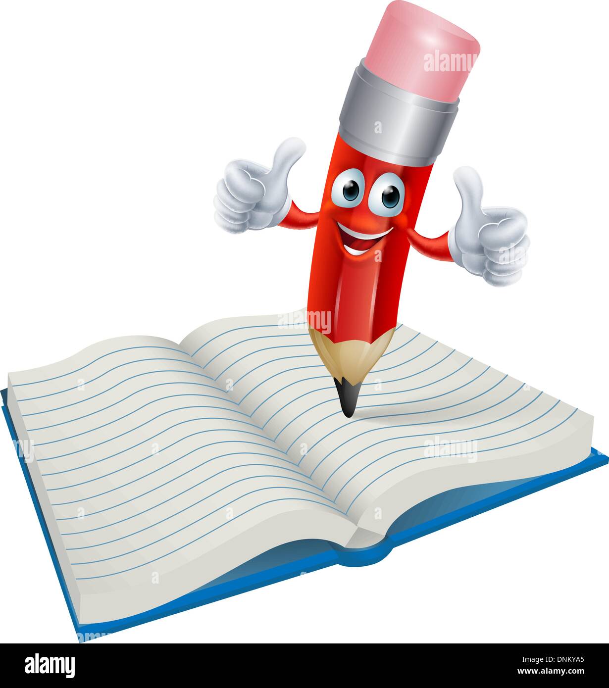 Ein Beispiel für einen Bleistift Mann Zeichentrickfigur in ein Buch zu schreiben Stock Vektor