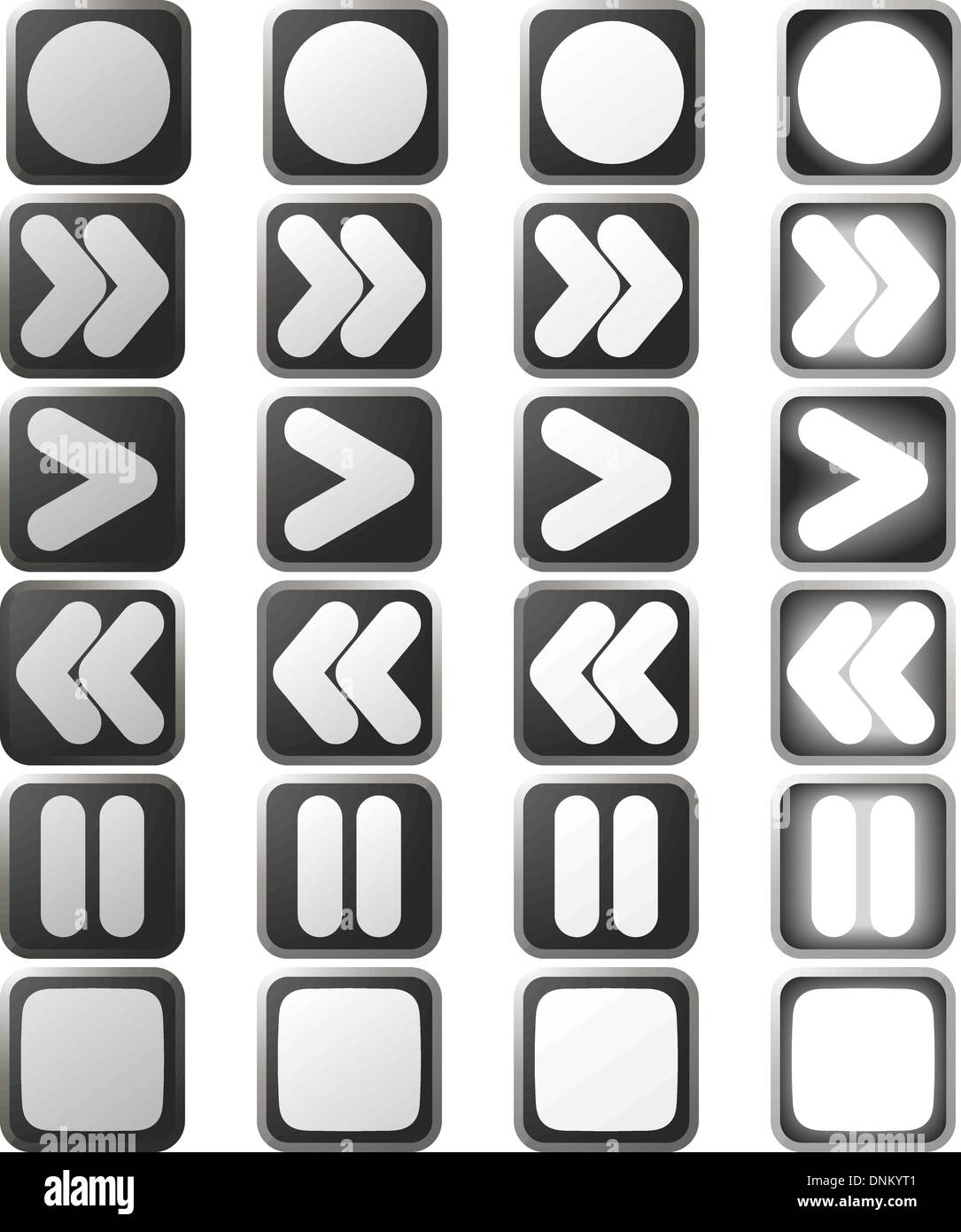 Eine Reihe von weißen Control Panel Symbole in verschiedenen Versionen der Rollover-Status Stock Vektor