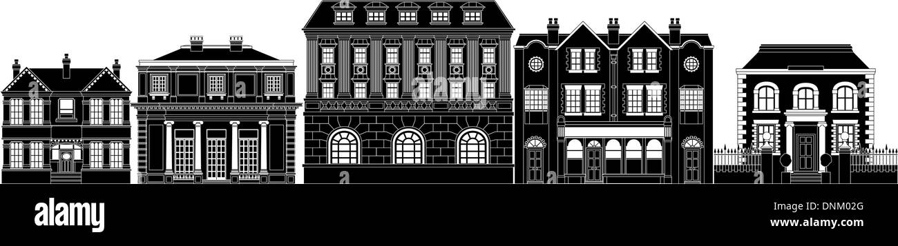 Eine sehr intelligente teuer luxuriöse Reihe von georgischen, edwardianischen und viktorianischen Häusern und anderen Gebäuden Stock Vektor