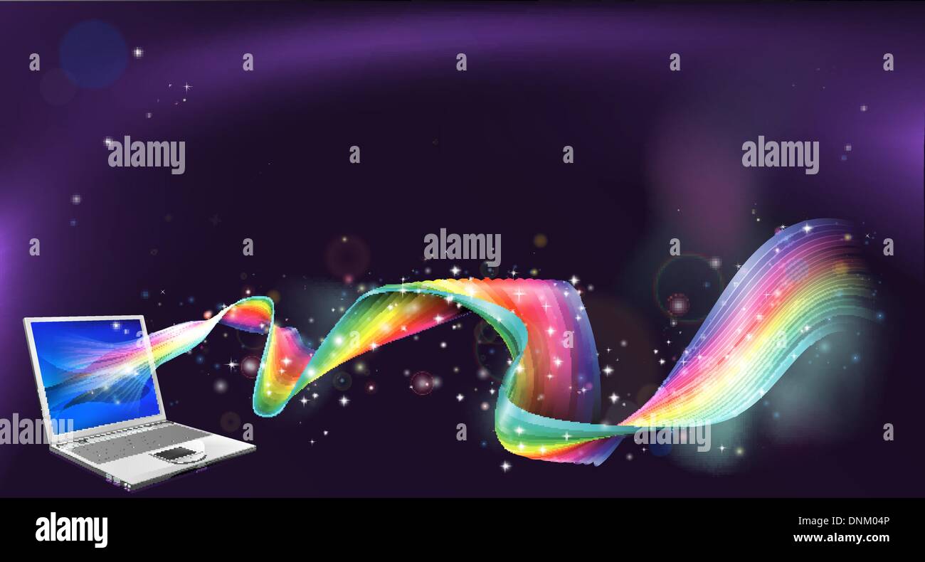 Einer abstrakten Hintergrund der Laptop-Computer mit einem Regenbogen aus ihm heraus fließt Stock Vektor