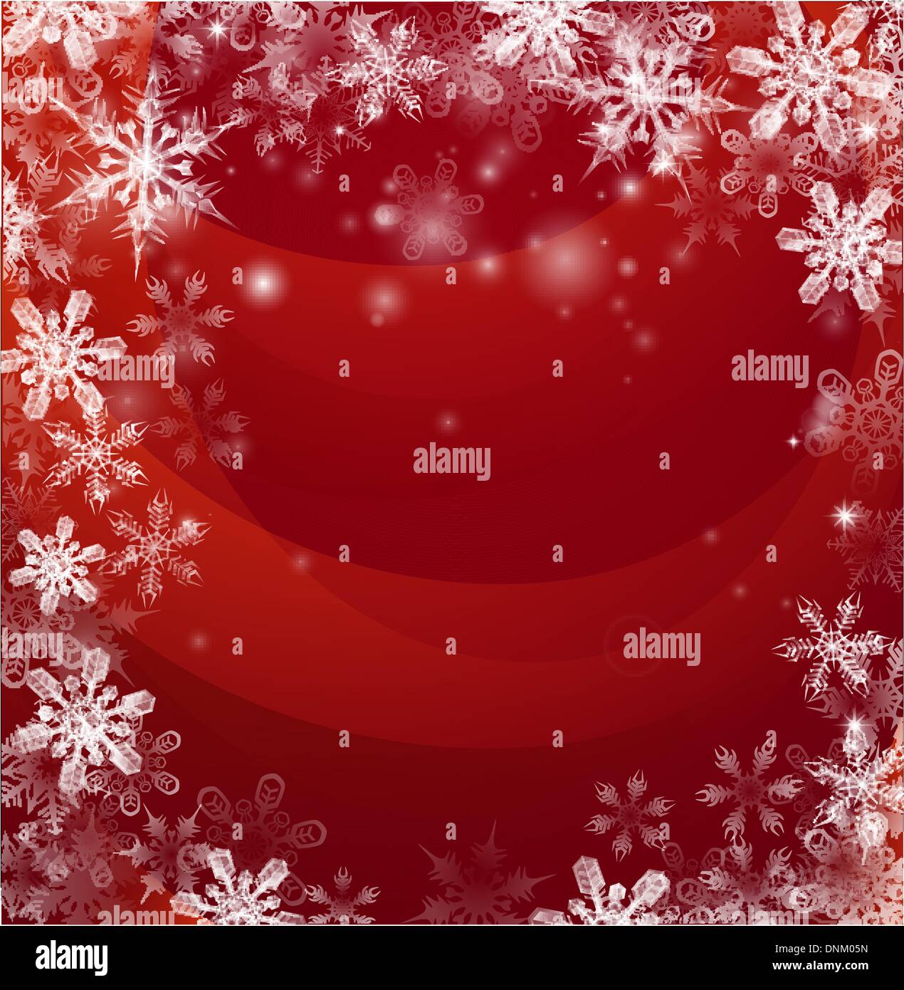 Abbildung einer abstrakten roten Hintergrund mit Schnee fällt in Form von Schneeflocken bilden ein Rand oder Rahmen mit Exemplar Stock Vektor