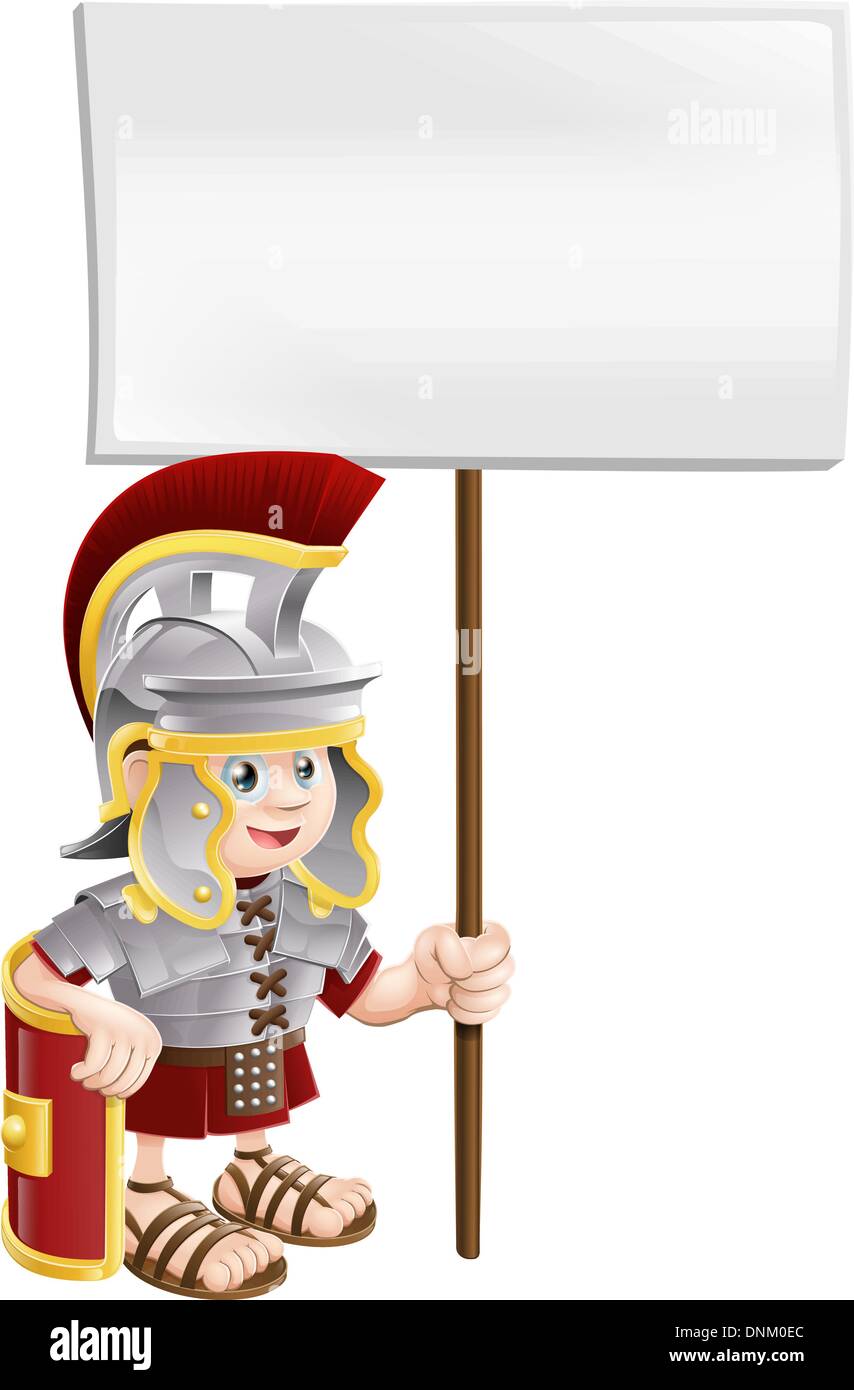 Abbildung eines niedlichen römischen Soldaten mit einem Schild Stock Vektor
