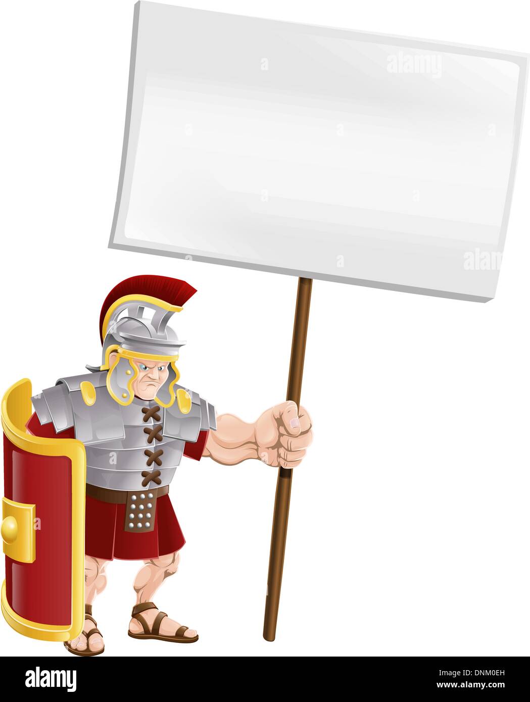 Comic-Illustration eines hart aussehende römische Soldaten hält ein Schild Stock Vektor