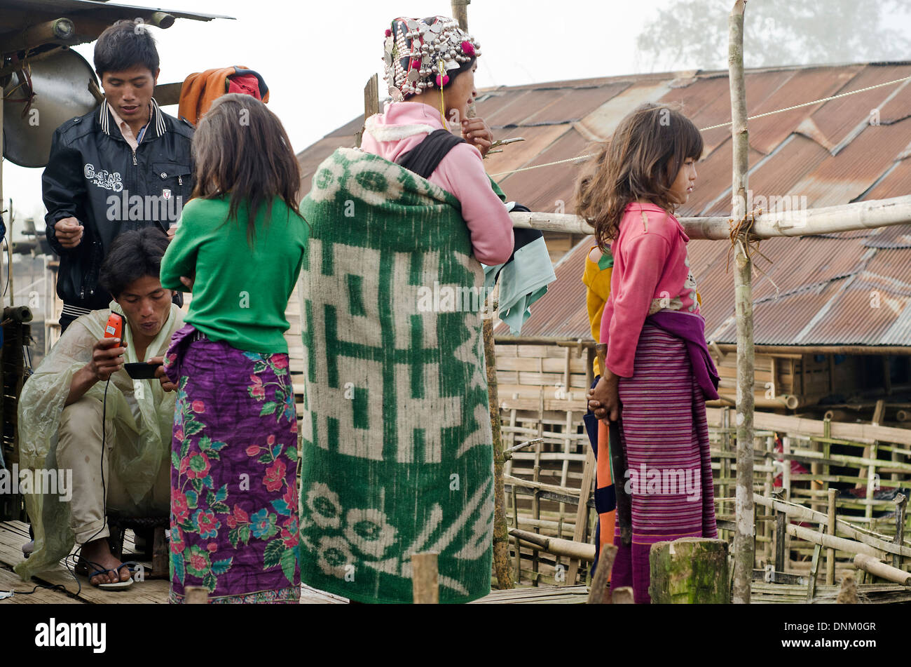Akha Stammes Menschen, Nambo Dorf, Muang Sing, Laos Stockfoto