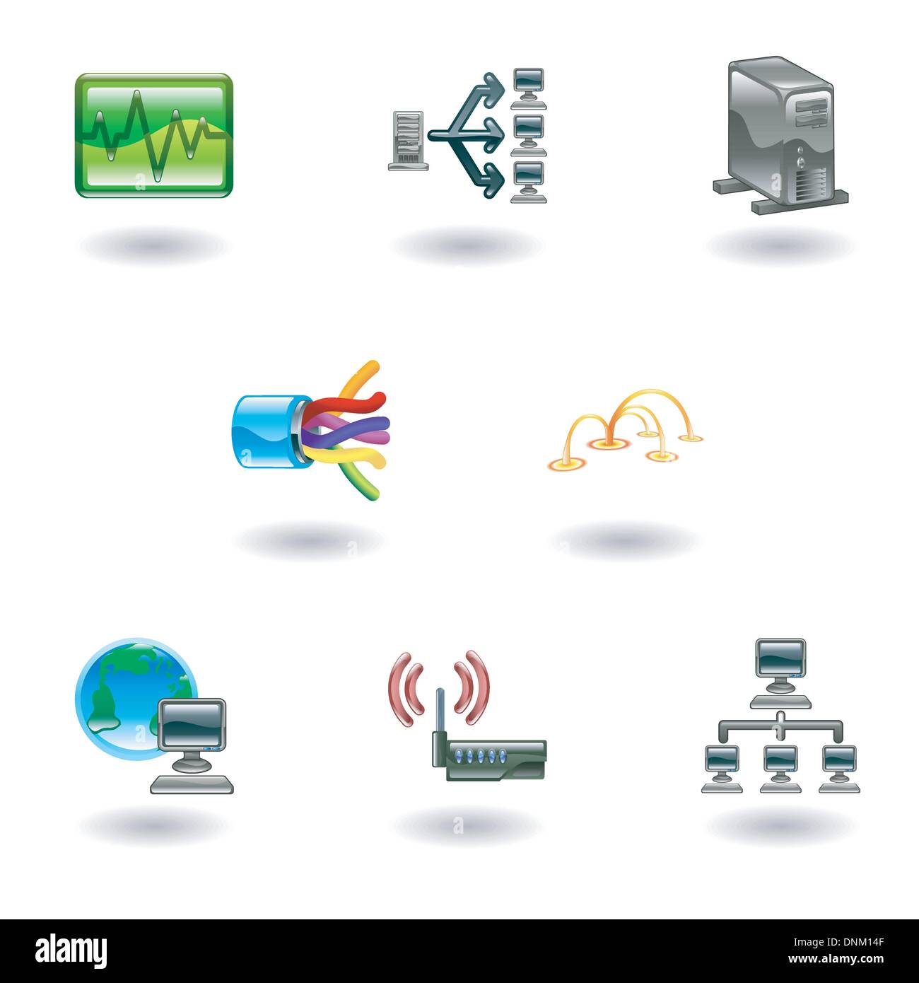 Ein glänzend Computer-Netzwerk und Internet-Icon-set Stock Vektor