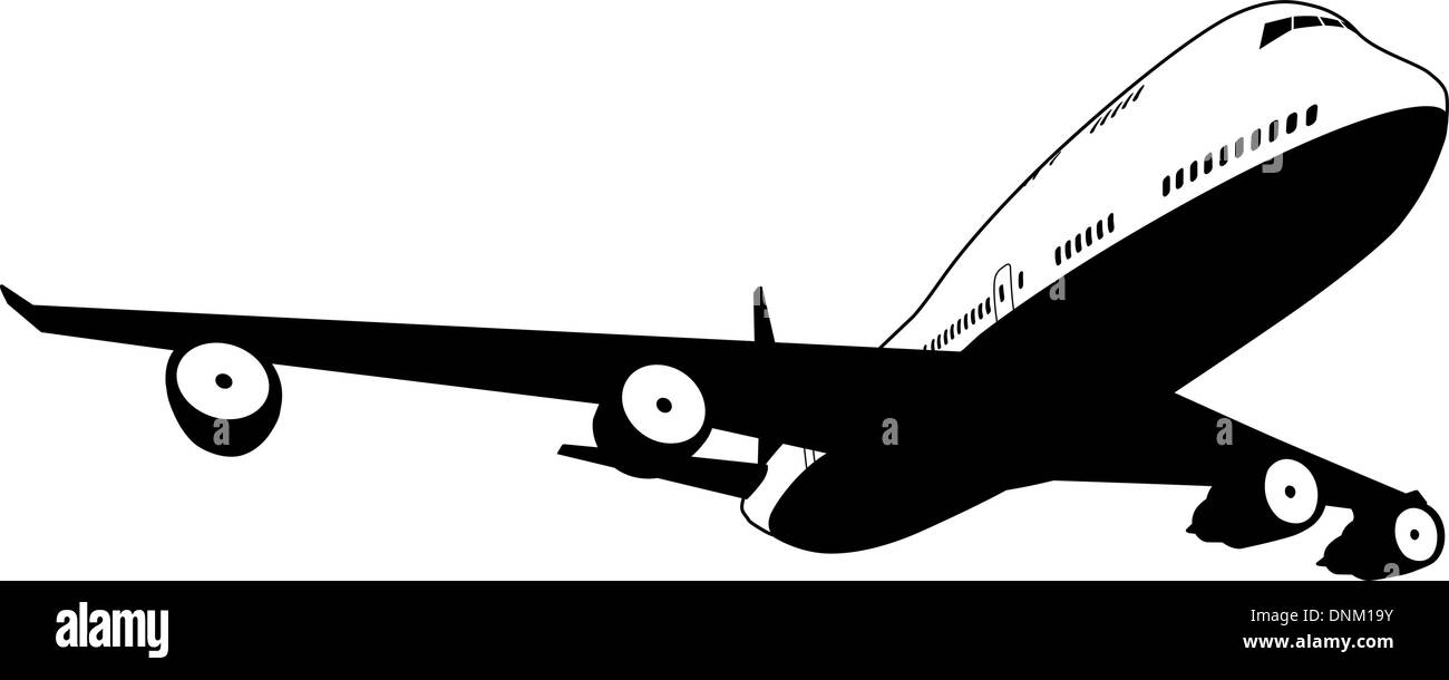 Eine schwarz / weiß Darstellung von einem stilisierten kommerzielle Düsenflugzeug Stock Vektor