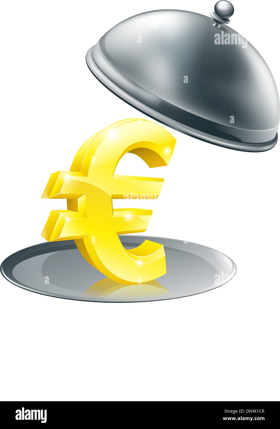 Ein Eurozeichen auf Silbertablett. Konzeptionelle Darstellung für Gelegenheit, Geld zu verdienen oder vielleicht mit teuren Restaurants zu tun Stock Vektor