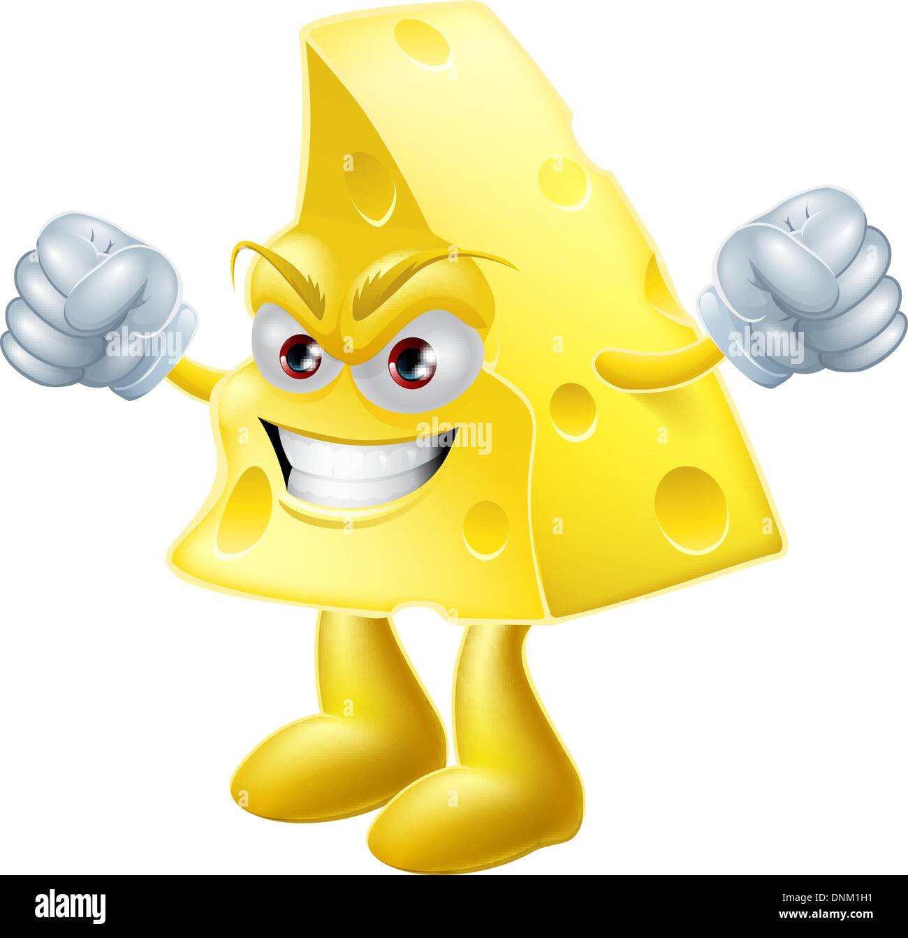 Ein Beispiel für eine sehr böse aussehende Käse Mann Comicfigur mit Hände in den Fäusten Stock Vektor