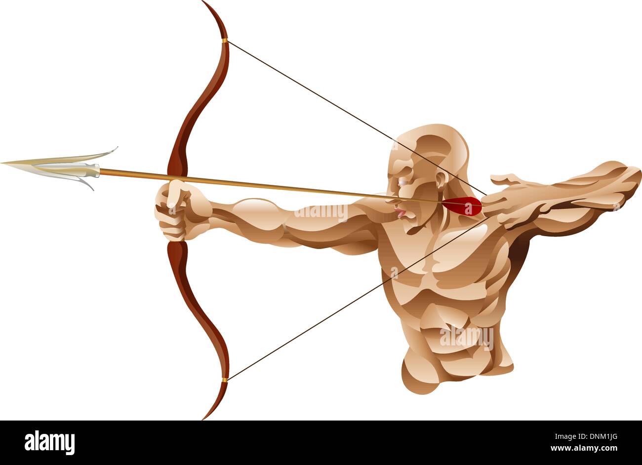 Ein Beispiel für eine starke muskuläre Bogenschütze mit Pfeil und Bogen Stock Vektor