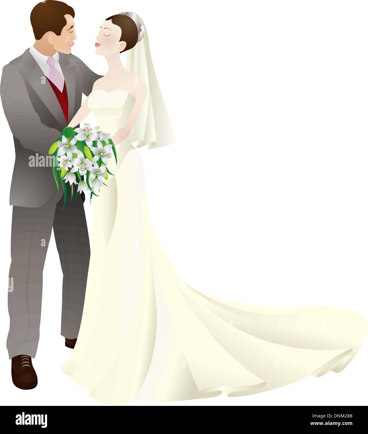 Eine Vektor-Illustration von einer Braut und Bräutigam in der Liebe, heiraten am Tag ihrer Hochzeit. Stock Vektor