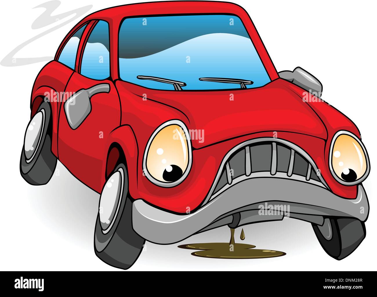 Ein Beispiel für ein trauriges rote Cartoon Auto zerlegt Stock Vektor