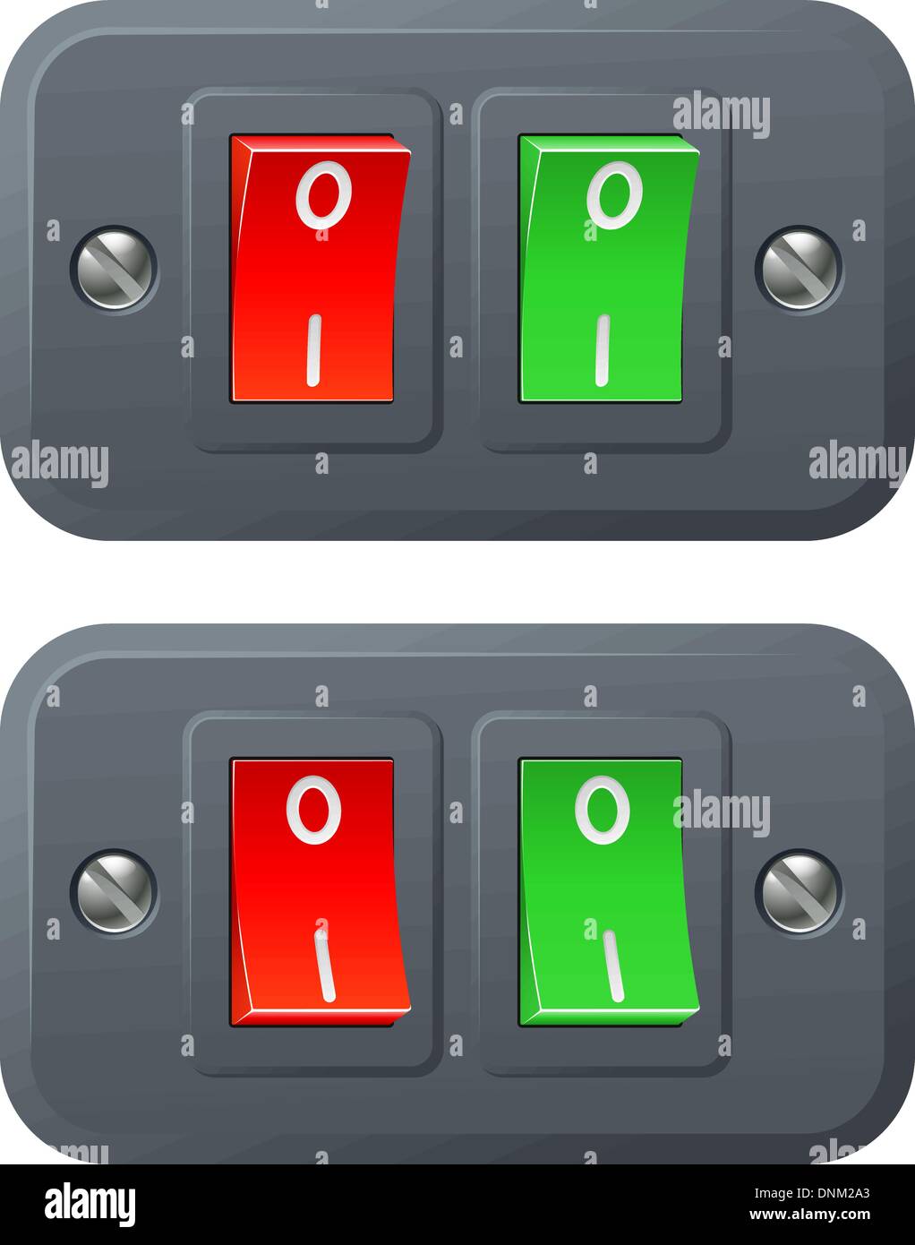 Abbildung der roten und grünen Schalter ein- und Ausschalten Positionen Stock Vektor