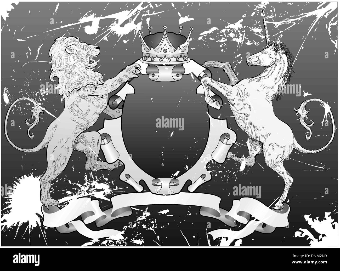 Ein Grunge-Schild Wappen Element mit ein Löwe, Einhorn und Krone Stock Vektor