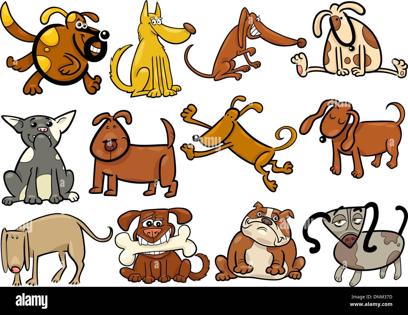 Cartoon Illustration lustig verschiedene Hunde oder Welpen-Set Stock Vektor