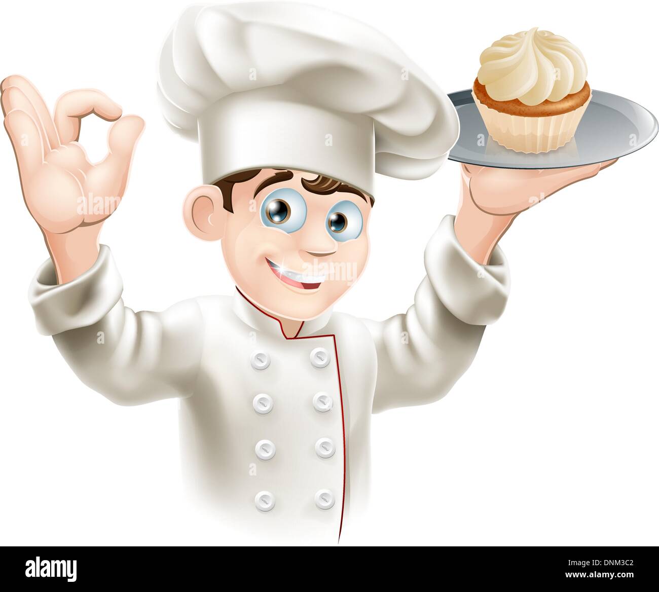 Illustration der Bäcker ein Tablett mit einem Cupcake festhalten Stock Vektor
