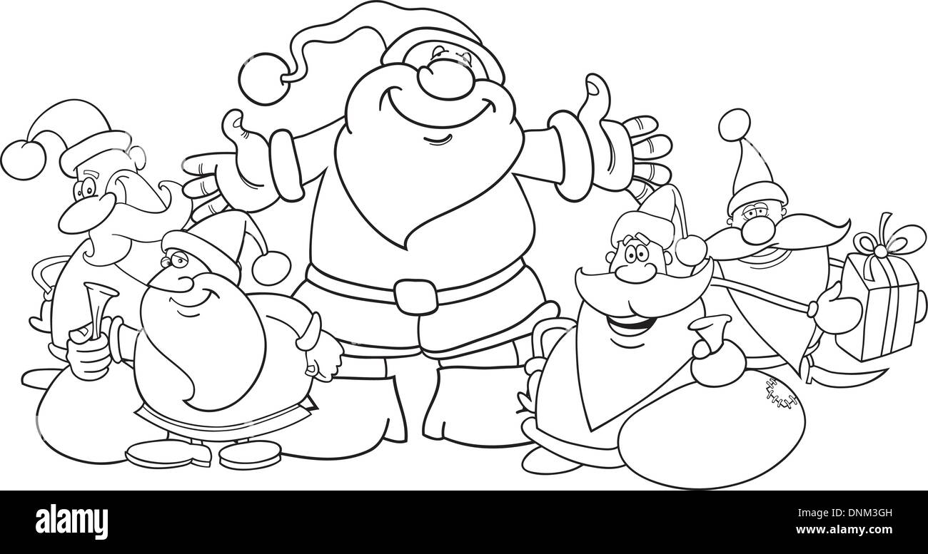 Abbildung 5 Santa Klauseln Group for Malbuch Stock Vektor