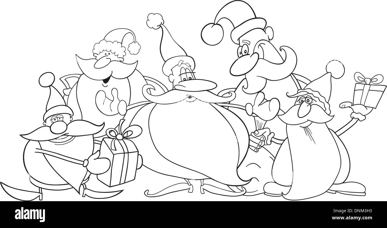 Abbildung 5 Santa Klauseln Group for Malbuch Stock Vektor