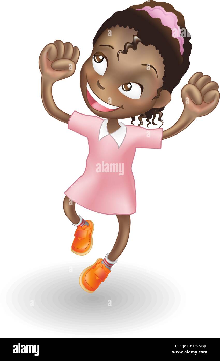 Eine Abbildung eines schwarzen Mädchens springen vor Freude Stock Vektor