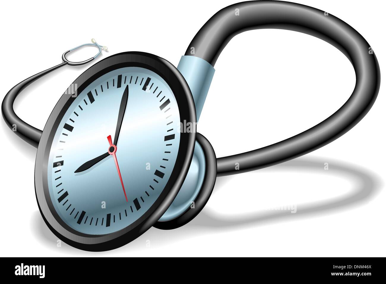 Medizinischen Konzept. Stethoskop mit Uhr auf Gesicht, Konzept für Zeitdruck im Gesundheitswesen oder Wartelisten etc.. Stock Vektor