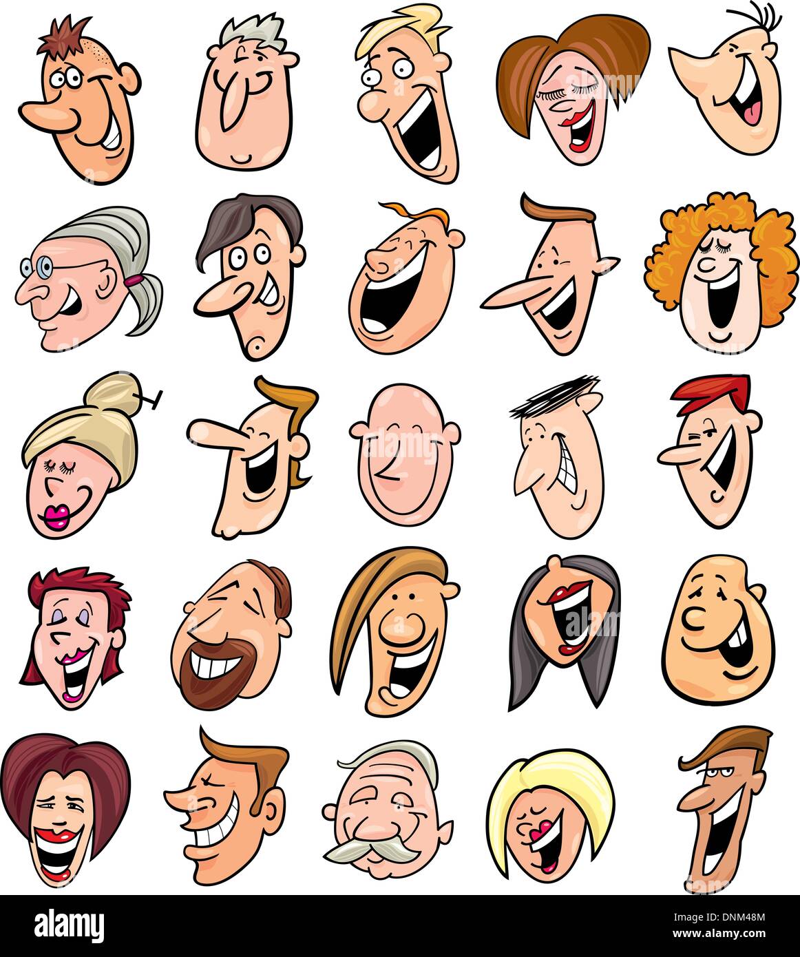Cartoon Illustration der großen Reihe von lachenden Gesichtern von
