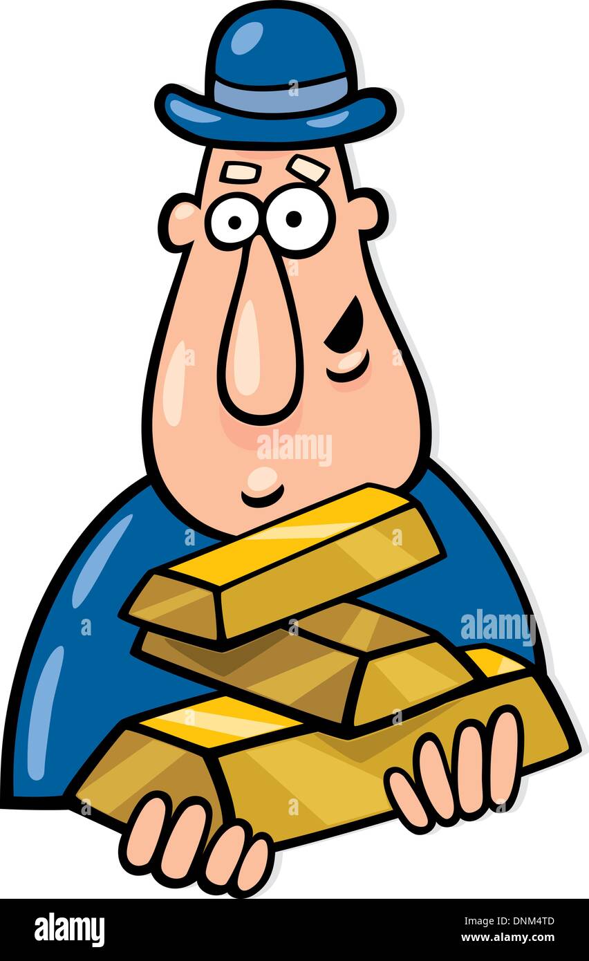 Cartoon-Illustration des Mannes mit Goldbarren Stock Vektor