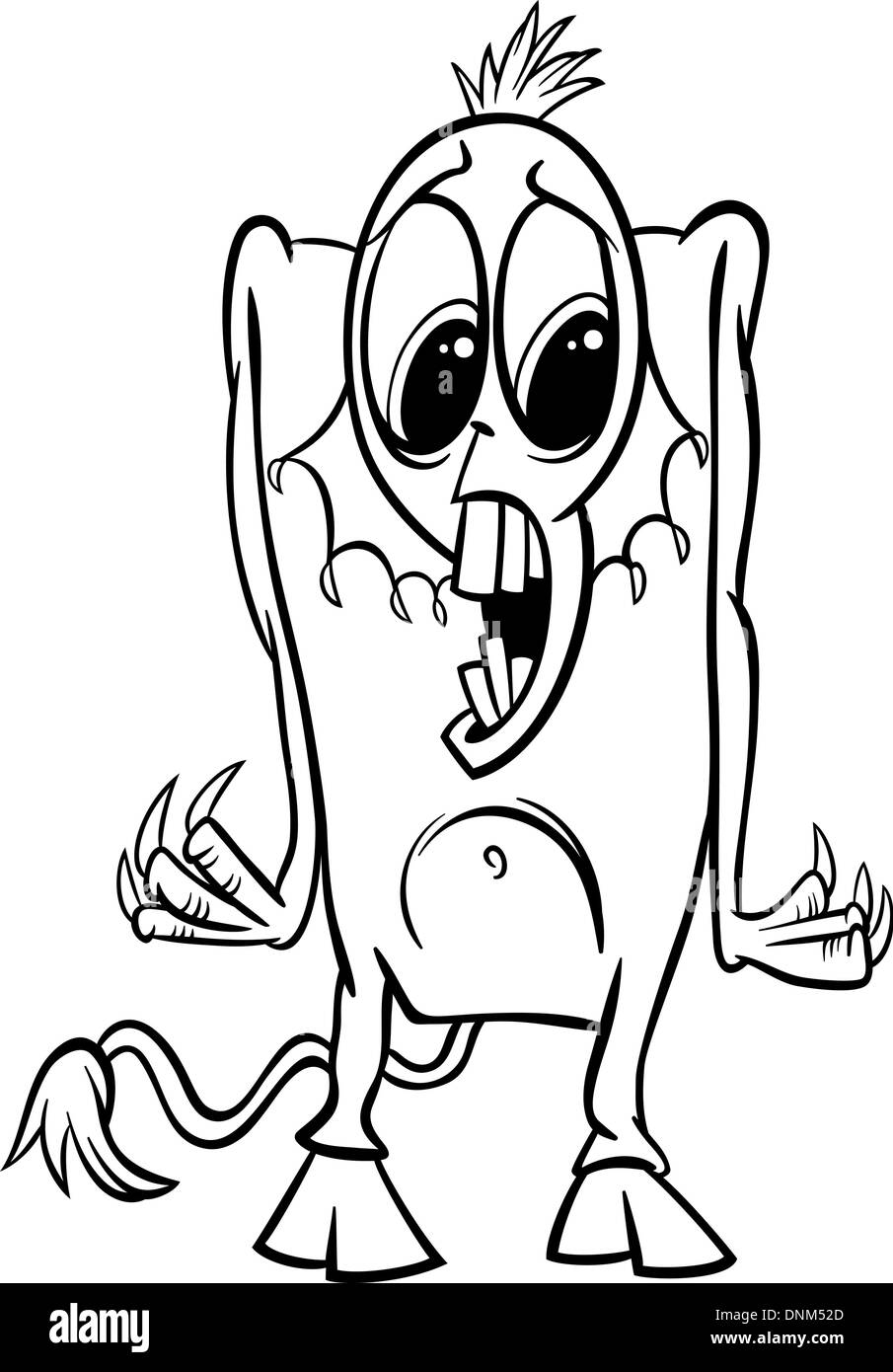 Schwarz / Weiß Cartoon Illustration der lustige Monster oder Schreck oder Drehgestell für Kinder zum Ausmalen Stock Vektor