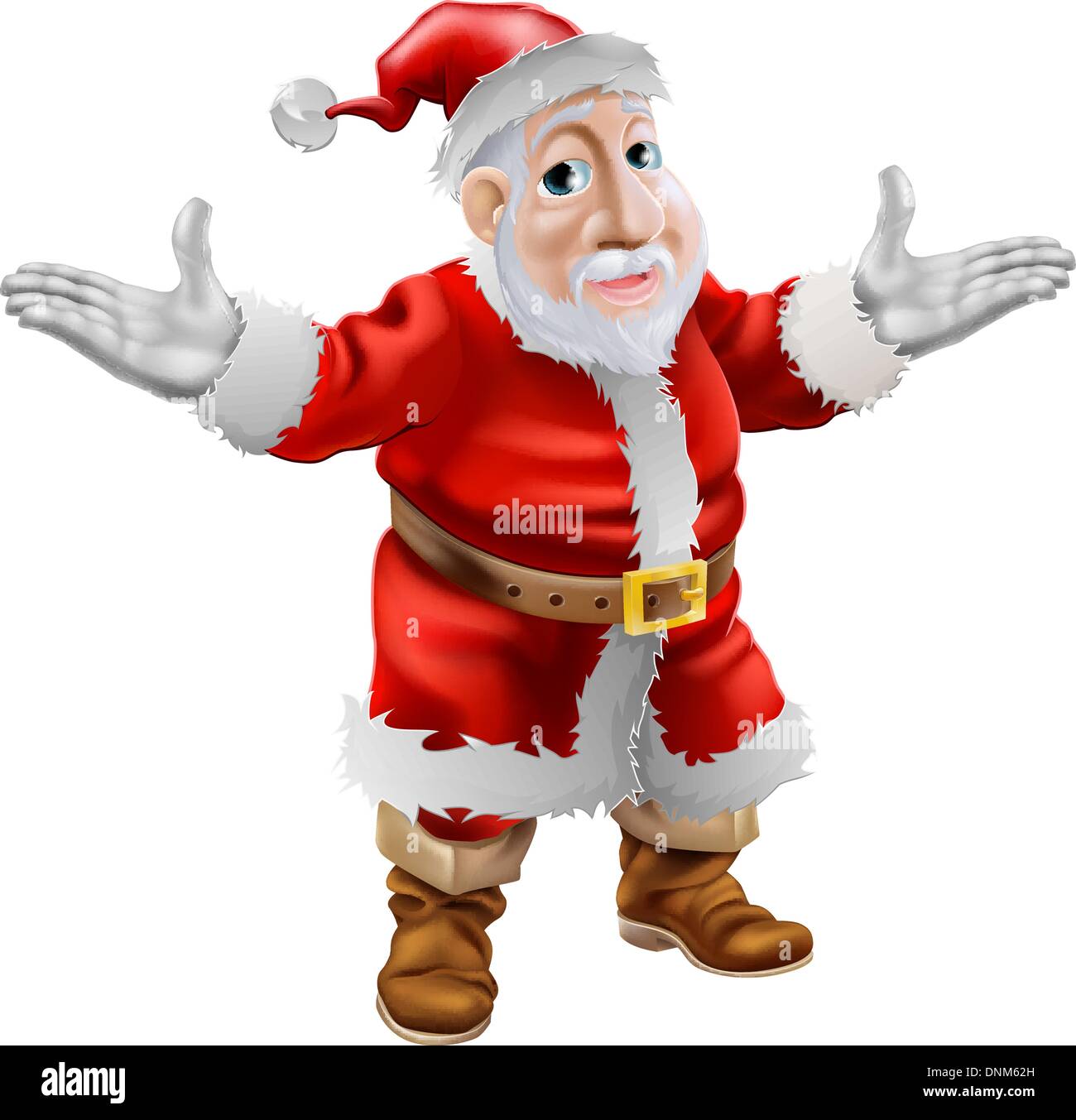 Ein glückliches Cartoon Weihnachten Santa Claus steht mit ausgestreckten Armen Stock Vektor