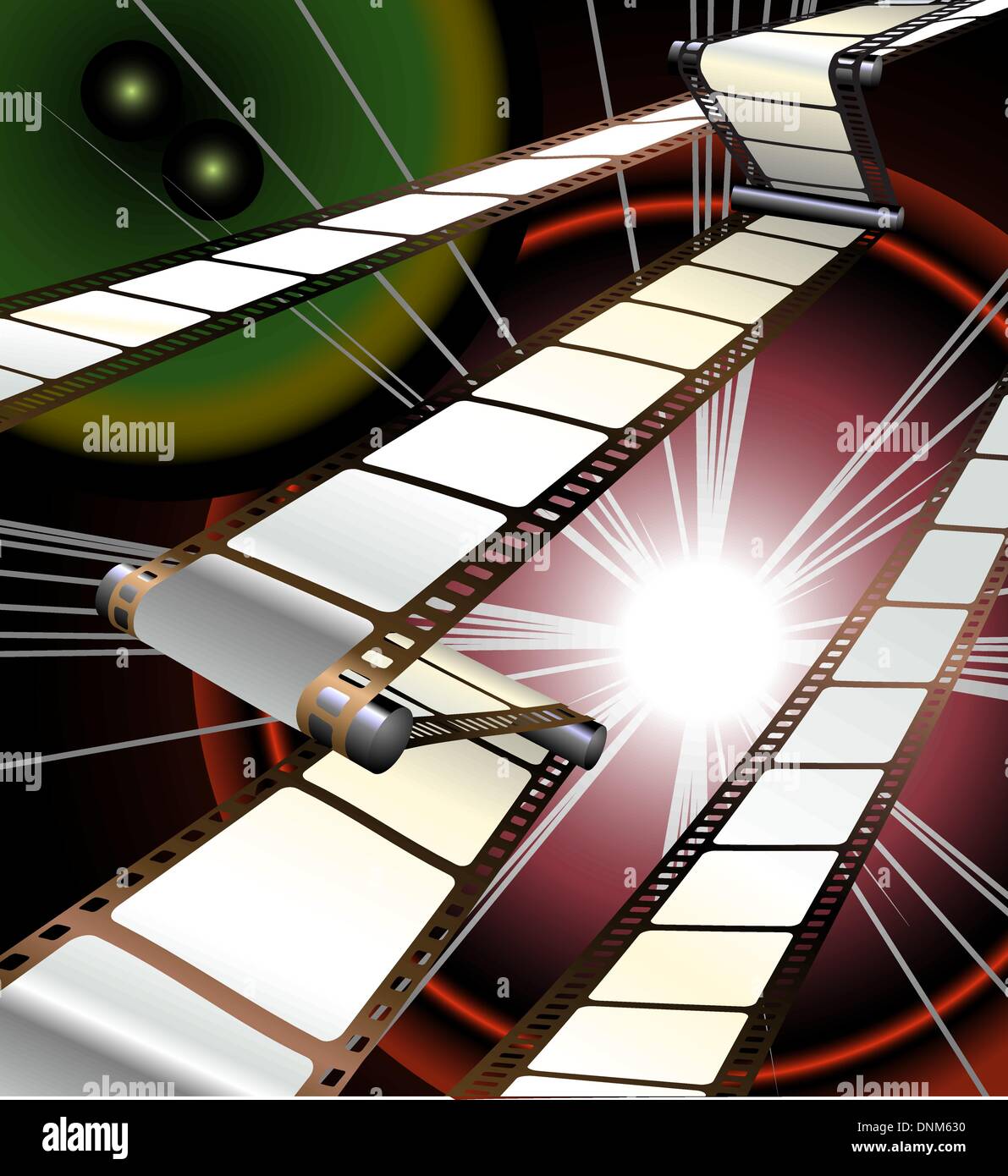 Film in einem Projektor oder einer Kamera mit dynamischer Hintergrund Stock Vektor