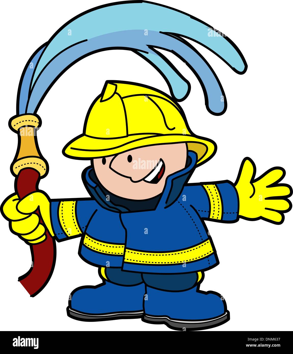 Illustration der Feuerwehrmann mit Wasserschlauch Stock Vektor