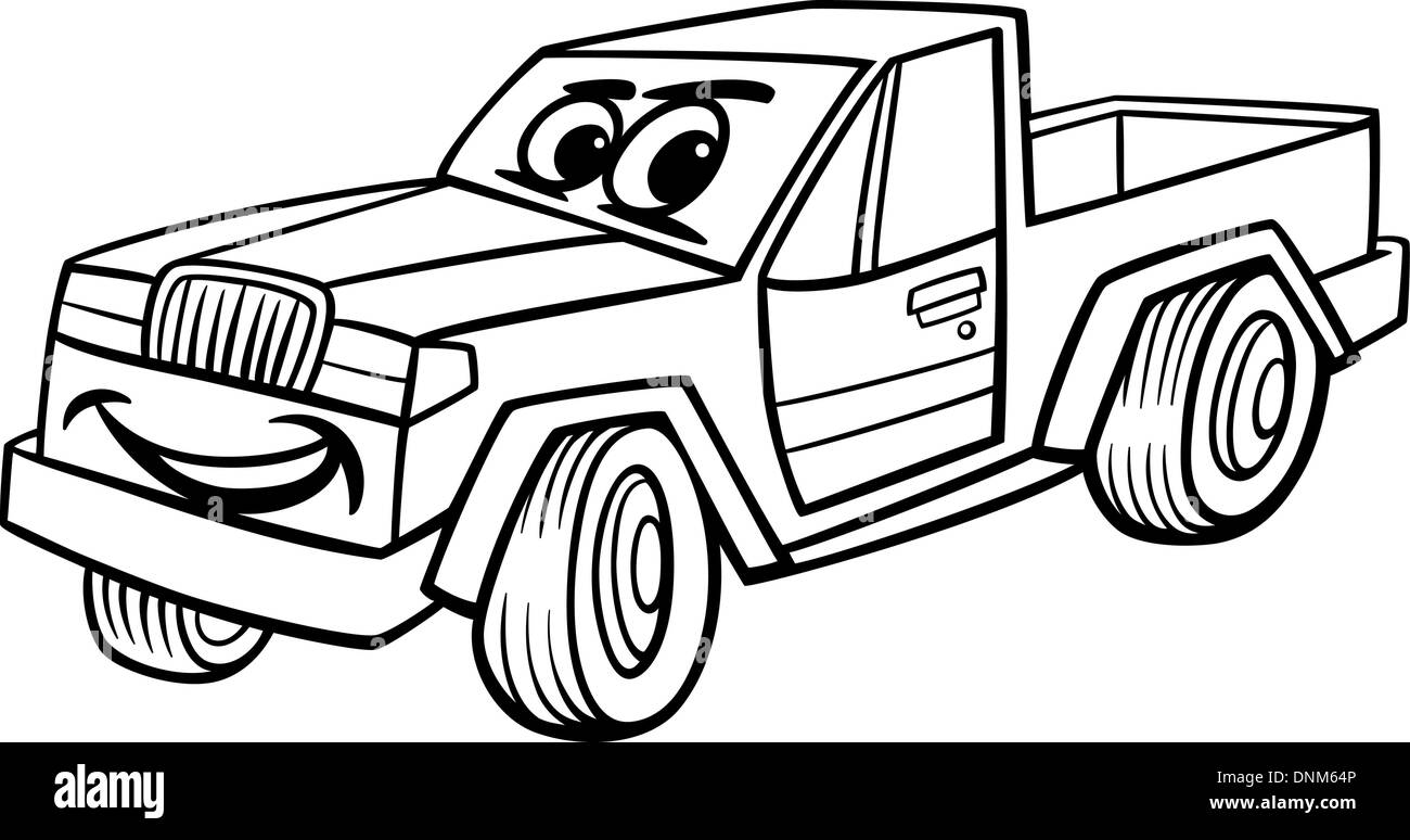 Schwarz Weiss Cartoon Illustration Lustig Abholen Oder Abholung Auto Fahrzeug Comic Maskottchen Fur Kinder Malbuch Stock Vektorgrafik Alamy