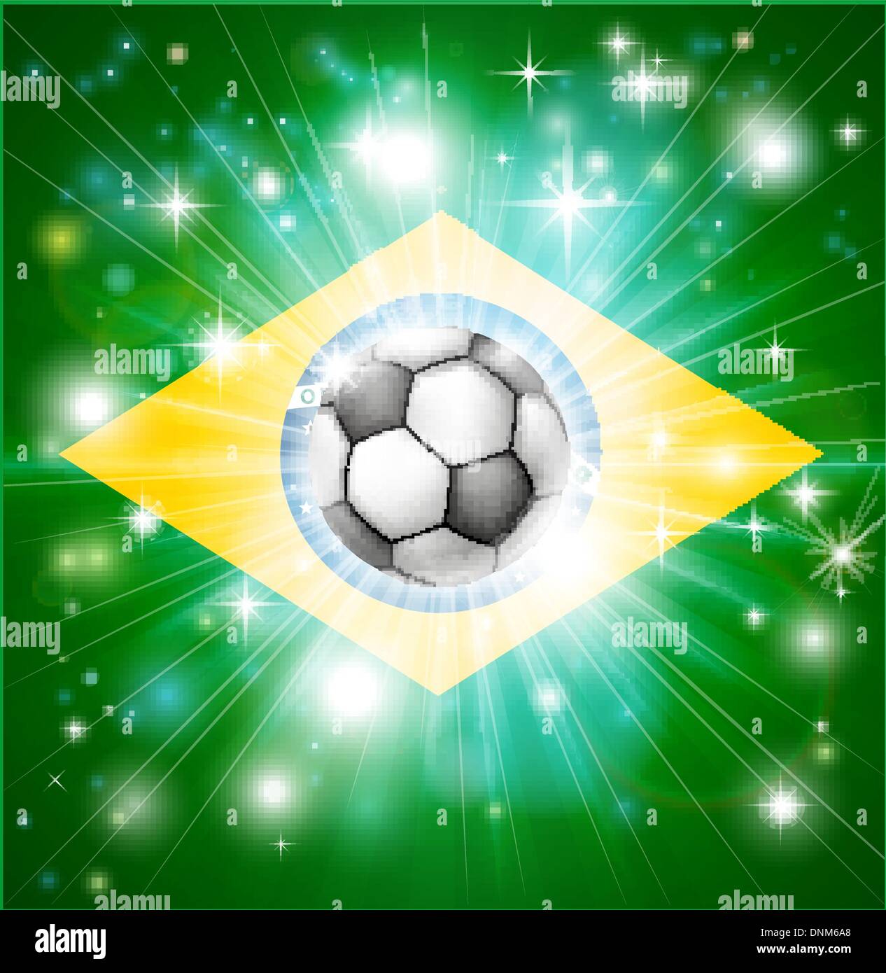 Flagge von Brasilien Fußball Hintergrund mit pyrotechnischen oder leicht platzen und Fußball Fußball-Ball in der Mitte Stock Vektor