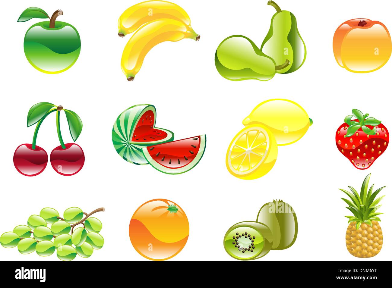Eine wunderschöne glänzende glänzende Frucht-Icon-set Stock Vektor