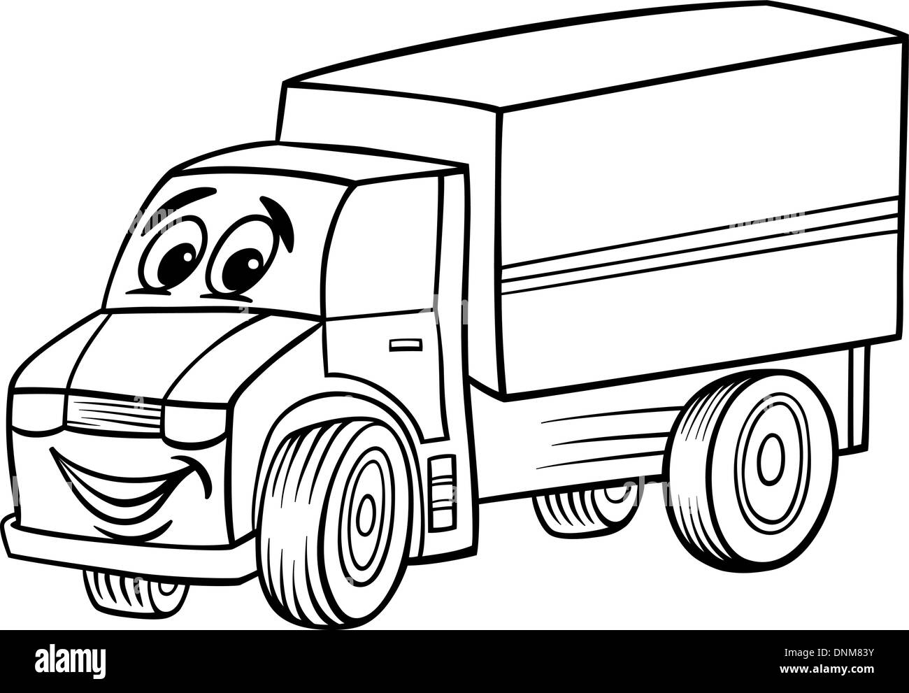 Schwarz Weiss Cartoon Illustration Der Lustige Truck Oder Lkw Auto Fahrzeug Comic Maskottchen Fur Malbuch Fur Kinder Stock Vektorgrafik Alamy