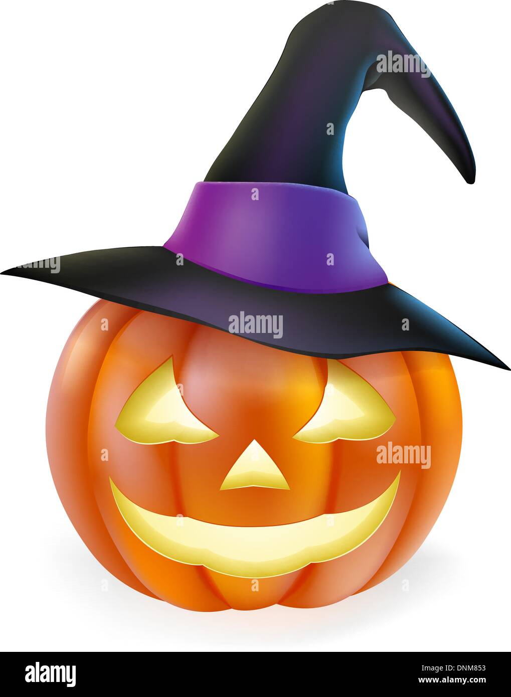 Zur Veranschaulichung der niedlichen Cartoon Halloween Kürbis Laterne mit glücklichen Lächeln geschnitzt und wies Hexenhut Stock Vektor