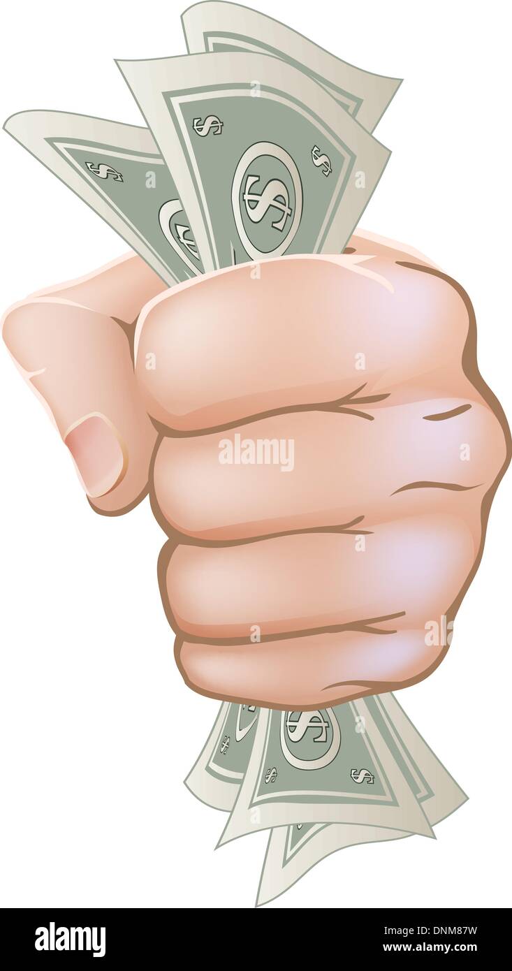Eine Abbildung einer Hand mit eine Hand voll Dollar-Noten Stock Vektor