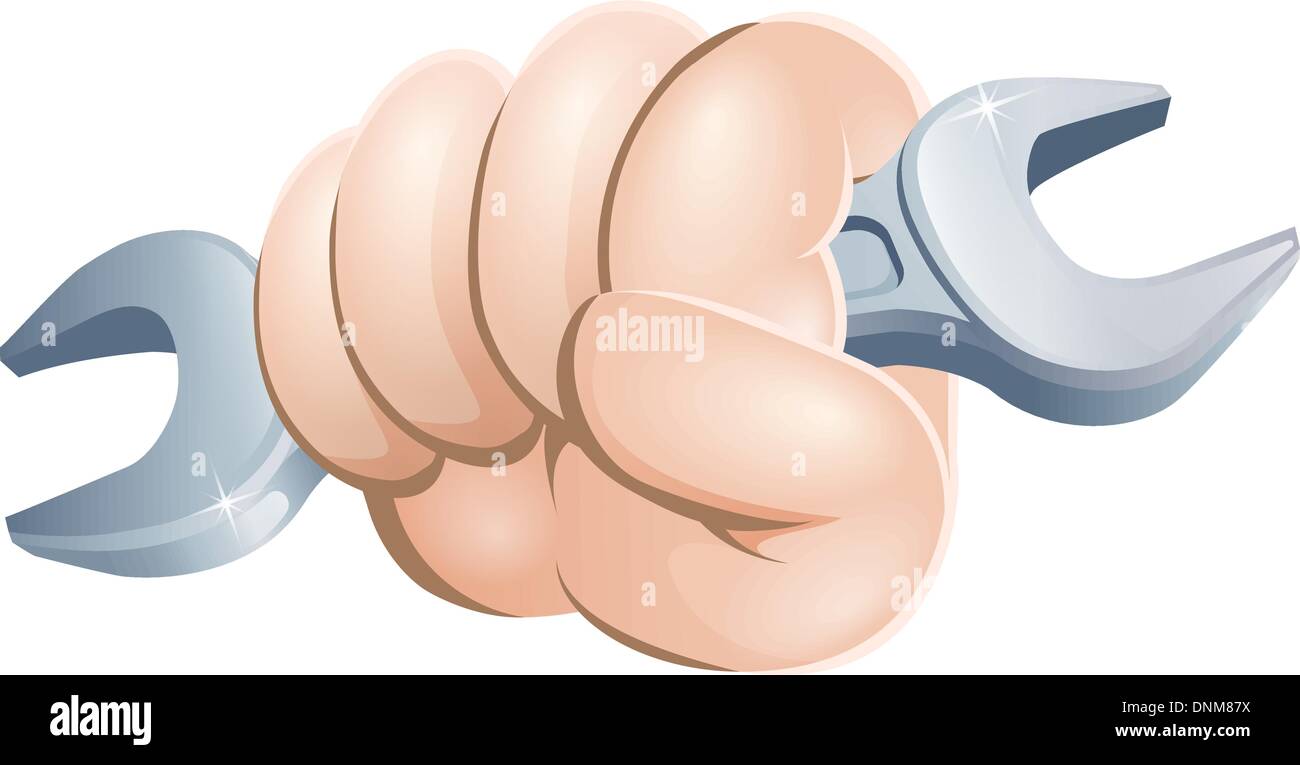 Beispiel für eine Cartoon-Hand eine Gabel Schraubenschlüssel oder Schraubenschlüssel Stock Vektor