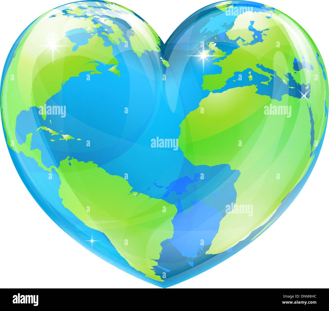 Eine Weltkugel in Form von einem Herz-Symbol. Konzept für lieben Reisen, oder die Welt Liebe und Fürsorge für die Umwelt oder s Stock Vektor