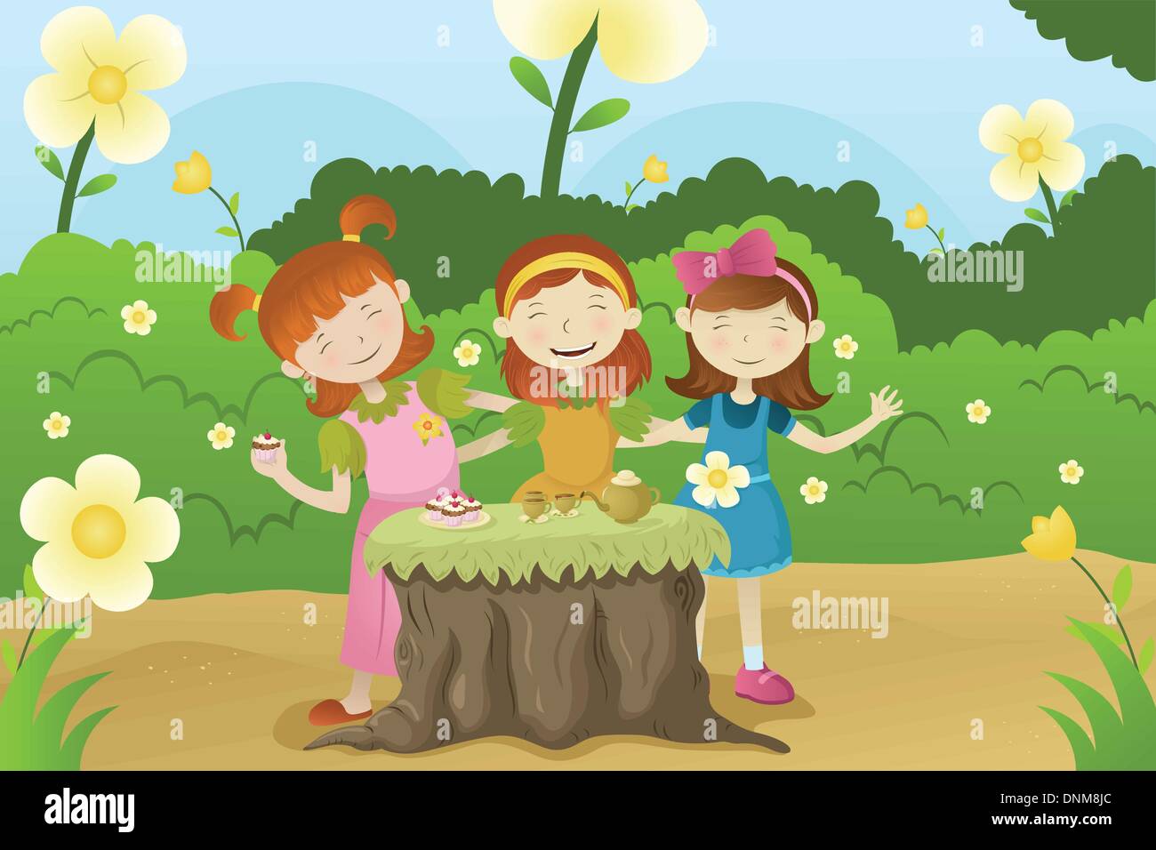 Eine Vektor-Illustration der glückliche Mädchen mit einer Garten-party Stock Vektor