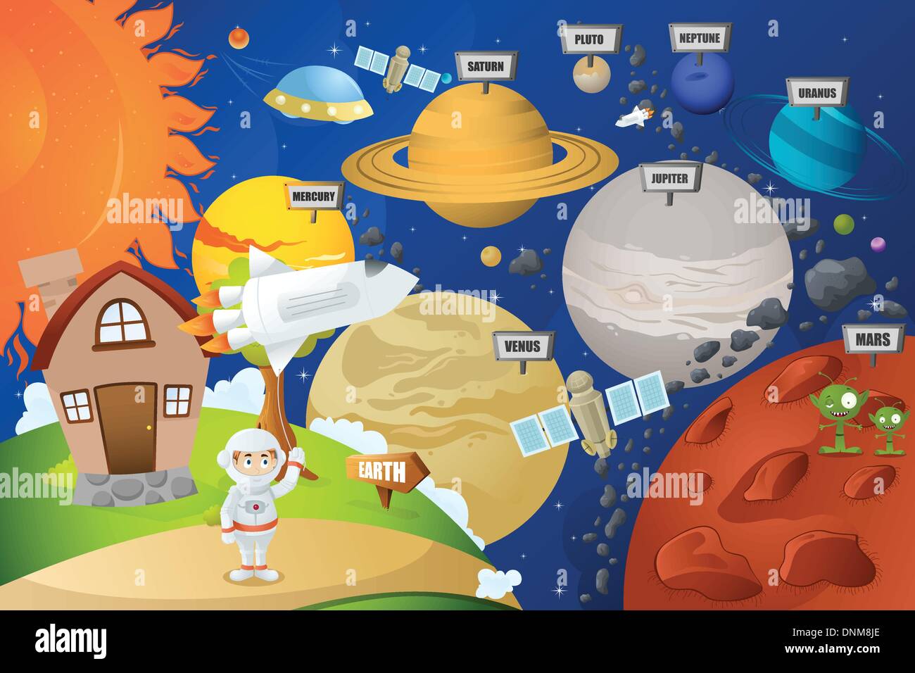 Eine Vektor-Illustration der Astronaut und Planet system Stock Vektor